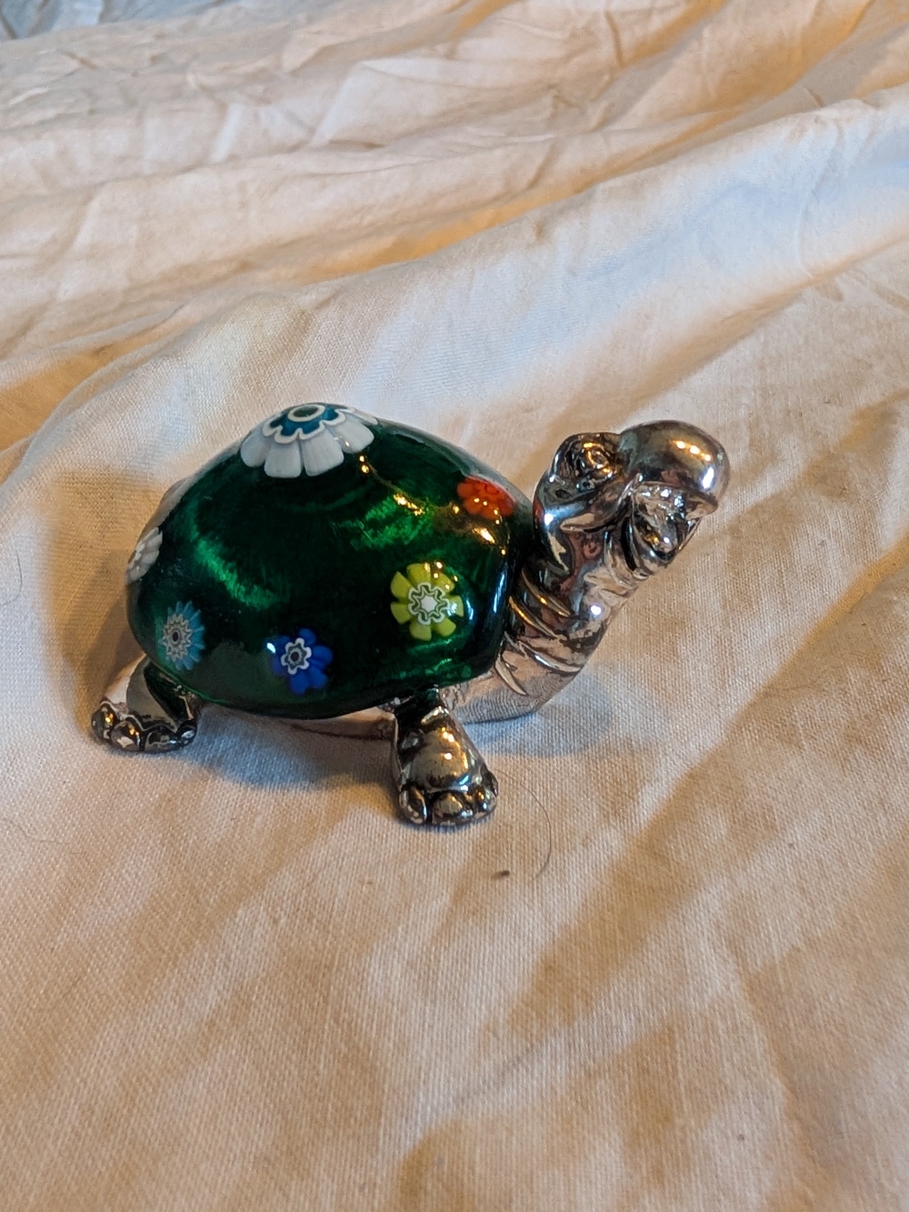 2/60$ Vintage Green Millefiori Glass Turtle Figurine ( made in Italy)